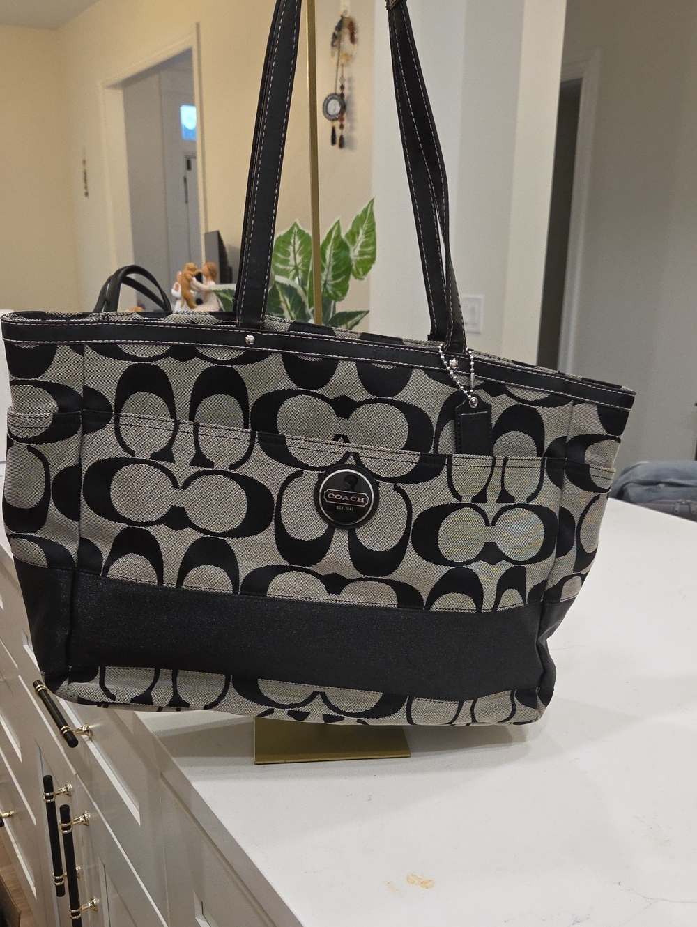 Coach Black and Gray Signature Canvas Tote